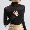 Nueva Camisa Base de Malla Transparente Estilo Francés con Cuello Alto de Tortuga, Manga Larga, para Mujer, Temporada Primavera y Otoño 2026