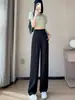 Pantalones de Traje de Doble Botón para Mujer, Estilo Delgado de Verano con Efecto Plisado, Pantalones Casuales Rectos de Cintura Alta Simples 2026 Nuevos para Mujer