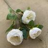 Ramo de rosas Austin de 3 cabezas de tela cepillada, decoración del hogar, flores falsas, exhibición de mesa, flores artificiales al por mayor