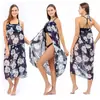 Ropa de Playa de Buena Calidad Transfronteriza Talla Grande Estilo Europeo y Americano Estampado de Leopardo Estilo Playa Blusa de Bikini Vestido Cruzado con Cordones Ropa Protectora Solar