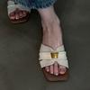 Sandalias Cuadradas de Verano para Mujer, Diseño de Nicho Estilo Francés, Sandalias de Deslizamiento con Tacón Medio Grueso