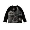 Camiseta Raglán de Manga Larga con Estampado de Retrato de Anime de Subcultura Y2K Retro Oscuro de Nicho Ajuste Holgado Top de Chica Popular