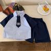 Traje para niños Hermanos Lel Manga corta Estilo Universitario Uniforme Escolar Conjunto de Dos Piezas Estilo Occidental para Niños y Niñas Nuevo Verano 2024