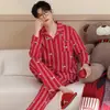 Pijamas para Recém-Casados Masculinos, Estilo Primavera/Outono, Algodão Puro, Estilo Cardigan, Gola Lapela, Manga Longa, Festivo, Ano do Rato Conjunto Casual para Casa Masculino