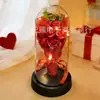 520 Día de San Valentín Flor Eterna Recargable Ramo de 7 Rosas con Flores Secas, Gypsophila, Figuras de Pareja Iluminadas y Adornos