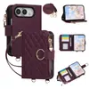 Estilo pequeno e perfumado com treliça de diamante aplicável à capa de couro para celular dobrável com tela dupla Apple iPhone, estilo carteira com zíper, porta-cartões