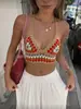 Camisola de Ganchillo Hecha a Mano Estilo Étnico Tejido Calado Triángulo Copa Halter Top Ropa de Playa Ropa Exterior Top Tubo