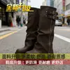 Botas altas hasta la rodilla de circunferencia de cilindro grande, estilo callejero, para mujeres menudas, botas para meter la pierna del pantalón, de mujer, nuevo 2026 primavera/otoño, suela gruesa, que aumentan la altura, botas largas