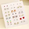 Set Combinado de 21 Pares de Aretes con Diseño de Animales, Lindo y Juguetón, Best-Seller Transfronterizo, Aretes Versátiles al por Mayor