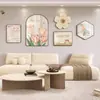 Pintura decorativa para sala de estar estilo crema wabi-sabi, pintura colgante para pared de fondo de sofá, mural de pared colgante minimalista nórdico con combinación de reloj