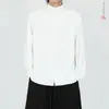 Camisa Casual de Manga Larga de Color Sólido con Cuello Alto y Botones, Estilo Chino Nacional Nuevo para Hombre, Nueva Colección Primavera y Otoño 2026