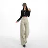 Calça de perna larga, longa, com caimento fluido, tecido respirável de alta qualidade, cor cinza de chá com leite, super emagrecedora, best-seller outono/inverno 2026, transfronteiriça