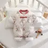 Roupas de Bebê Estilo Chinês Flor Pássaro Vermelho Outono Inverno Macacão Acolchoado Sem Ossos Macacão de Engatinhar Roupas de Algodão Macacão para Recém-Nascido