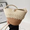 Bolso de paja para mujer, bolso de playa tipo cubo de verano 2022, mini bolso de hombro de moda con perlas, bolso pequeño estilo Mori de moda.
