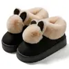 Zapatos de algodón de conejo de peluche para mujer, para usar en invierno, lindos de peluche, para la oficina, de suela gruesa, cálidos, pantuflas de algodón para el hogar con tacón