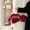 Atmósfera Navideña Tejido de Punto Engrosado Nuevo Estilo Bebé Masculino y Femenino Año Nuevo Rojo Tejido de Punto Jacquard Estilo Bebé Top