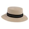 Sombrero de Paja con Cinta Tejida y Etiqueta de Metal, Sombrero de Sol de Ala Ancha para Verano, Sombrero Elegante de Copa Plana para Mujer, Sombrero de Paja con Protección UV