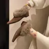 Calzado de felpa sin cordones Otoño/Invierno Punta fina Moda Europea/Americana Zapatos de terciopelo para mujer 2026 Zapatos de pelo de boca gruesa