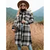 Abrigo Trench de Estilo Europeo y Americano Otoño/Invierno 2022 Abertura Lateral Solapa Suelto Mezcla de Lana Cuadros Abrigo Camisero En Stock