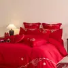 Novo Conjunto de Casamento de Quatro Peças em Algodão de Fibra Longa Estilo Chinês com 80 Contagens, Bordado, Capa de Edredom de Casamento, Roupa de Cama, Lençol, Enxoval de Noiva de Alta Qualidade