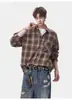 Nova Camisa Masculina de Xadrez com Gola Reversível e Manga Longa para Comércio Exterior da Primavera e Outono de 2026, Jaqueta Camisa Casual Masculina de Caimento Solto