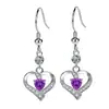 Nuevos pendientes de corazón de amor eterno con forma de corazón, pendientes con adornos de botón, color diamante, blanco, morado, polvo de circonita, borlas, pendientes en forma de corazón.