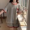 Pijama de Manga Curta 2024 Feminino Verão Algodão Fino Desenho Menina Estudante Gola Redonda Roupa de Fora de Verão Roupas de Casa