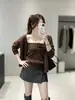 Conjunto de dos piezas de punto retro estilo coreano para mujer, nuevo diseño otoño/invierno con top sin tirantes y cárdigan