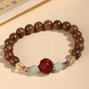 Pulseira de sândalo seda dourada cinábrio do zodíaco pulseira feminina literária retrô água-marinha ametista joias atacado