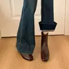 Foto Selfie 3cm de Altura Já Enviado em Corrente de Pele Sintética Marrom e Preta Sapatos de Bico Quadrado em Estoque