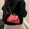 Nuevo Bolso de Moda Chino para Mujer, Nuevo Bolso de Hombro Bordado con Cadena de Perlas Casual, Bolso de Mano Portátil Estilo Chino con Cierre de Pinza para Cena