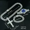Collar Pulsera Reloj Conjunto Colgante Cruz Grande de Diamante Personalizado Hip-hop Impresionante Gama Alta Regalo para Hombres
