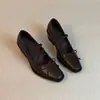 2026 Nuevo Modelo Piel de Oveja de Primera Capa Estilo Francés Silenciosas Retro Moño Punta Cuadrada Mary Janes Zapatos Nuevos de Primavera de Tacón Alto