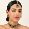 Cadena para el Cabello con Gota de Piedra Preciosa Brillante Moda Combinación de Collar y Pendientes Conjunto de Joyería para Mujer