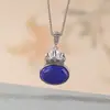Colgante de Plata de Ley S925 Lapis Lázuli Yiluyin Estilo Vintage Bolsa de la Fortuna Atrae Riqueza Colgante de Plata Rotatorio Abrible