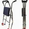 Andador de Acero Inoxidable con Asiento para Personas Mayores, Andador de Rehabilitación de Cuatro Patas, Plegable, para Uso en Casa, Ajustable, Antideslizante