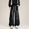 Jeans curvos de microcampana estilo americano para hombre, pantalones rectos versátiles lavados vintage, pantalones casuales holgados de pierna ancha hasta el suelo