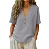 2026 Primavera/Verano Ropa Femenina de Comercio Exterior Amazon Wish Nuevos Productos Transfronterizos Top de Manga Corta de Color Sólido a la Moda para Mujer