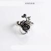 Anillo de Flor Rosa Vintage Combinable para Mujer Anillo de Aleación de Flor Mori Hueco de Moda Combinable Plata Tailandesa Envejecida