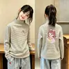 Camada de Base Térmica Infantil Outono/Inverno Lã Alemã Quente Gola Meia-Alta Manga Longa Camiseta Listrada para Crianças Médias/Grandes Estilosa Blusa de Desenho Animado