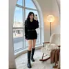 Vestido Suéter de Punto de Alta Gama Coreano Ceñidor de Cintura para Mujer, Atuendo de Primavera, Vestido para Fiesta de Año Nuevo, Vestido de Punto Bodycon Ajustado para Figuras Pequeñas