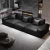 Sofá Negro Grande, Sala de Estar Minimalista Moderna Estilo Italiano, Sofá de Descanso de Látex Recto en Fila de Bloques, Alquiler de Apartamento, Uso de Oficina