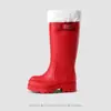 Botas de Lluvia Rojas de Caña Alta con Tirador para Mujer, Botas de Agua Versátiles de Suela Gruesa Estilo Coreano, Zapatos de Goma Antideslizantes, Zapatos Impermeables para Exteriores 1023