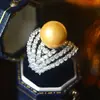 Anillo Estilo Palacio de Perlas Doradas Imitación Cao Shi para Mujer, Líneas Curvas Multicapa, Semicírculo con Diamantes, Anillo Individual Más Vendido en Tiktok