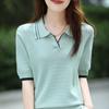 Suéter de manga corta con cuello polo estilo coreano para mujer, jersey básico holgado a juego con colores, estilo verano 2025
