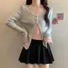 6 Lana Lavada Nuevo Diseño Otoño para Mujer Estilo Suave Suéter de Punto de Manga Larga con Falso Dos Piezas y Puntadas Color Block