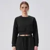 Sudadera con Capucha Deportiva Cruzada Otoño Invierno para Mujer Cuello Redondo Manga Larga Holgada Capa Base para Exteriores Top Corto de Pilates Yoga