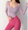 Ropa Deportiva Ajustada para Yoga, Top Transfronterizo de Malla con Parches Cruzados en las Mangas Largas, Chaleco de Otoño, Venta al por Mayor de Fitness