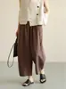 Verano Nuevo Color Sólido Algodón y Lino Pantalones de Pierna Ancha para Mujer Cintura Alta Elástico Lino Transpirable Pantalones Rectos Versátiles Pantalones Nueve Puntos Casual
