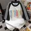Camiseta de Manga Corta Colorida con Estampado de Letras Estilo High Street Americano Unisex Verano Retazos de Tres Rayas Top Vintage